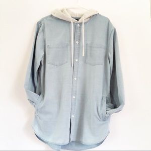 PacSun Hooded Denim Button Up. Longer Fit.